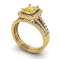 thumbnail image 1 of 1.57 ct Brilliant Emerald Cut Yellow Zircon 14k Yellow Gold Halo Solitaire with Accents Engagement Bridal Wedding Ring Band Set size 9.5, 1 of 7