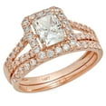 thumbnail image 1 of 1.57 ct Emerald Cut Genuine Cultured Diamond SI1-SI2 G-H 18K Rose Gold Halo Engagement Wedding Bridal Set Designer Ring bW/ Set size 8, 1 of 5