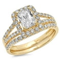 thumbnail image 1 of 1.57 ct Emerald Cut Real Genuine Natural Diamond VS1-VS2 I-J 14K Yellow Gold Halo Engagement Wedding Bridal Set Designer Ring bW/ Set W/ Crystal side stones size 3.5, 1 of 6
