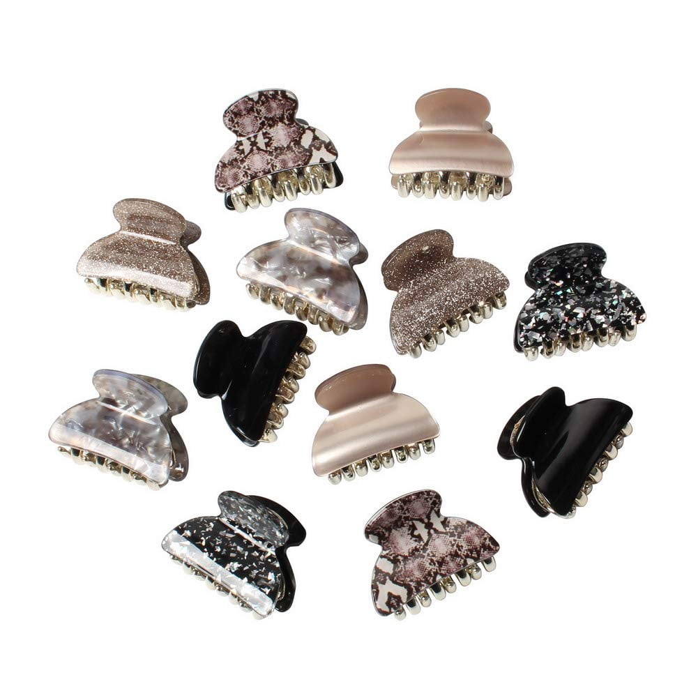 1.57 inch Floral Printed Medium Acrylic Hair Claw Clips for Girls and Women,Plastic No-Slip Grip Jaw Hair Clip Hair Jaw Clamp,Pack of 12 (Color E)