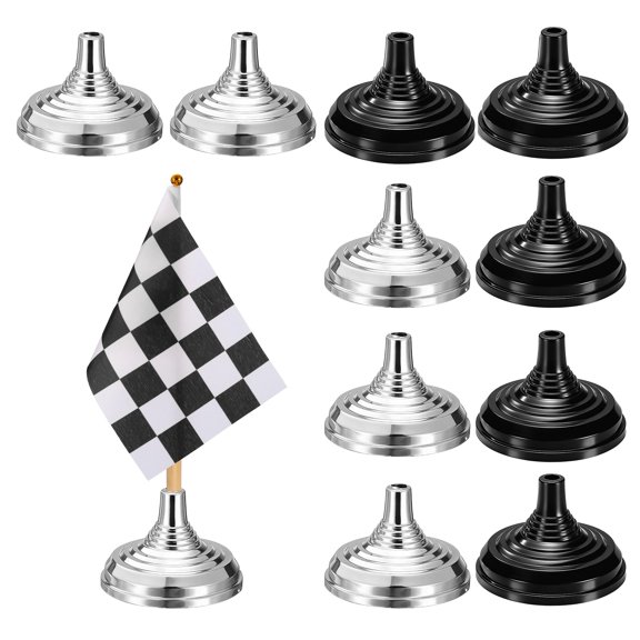 1.57" x 2.2" Table Flag Stand Base, 100Pcs Small Flag Base Mini Flag Holder Portable Multipurpose for Party Centerpiece Office Sport Desk Festival Celebration, Round Silver/Black