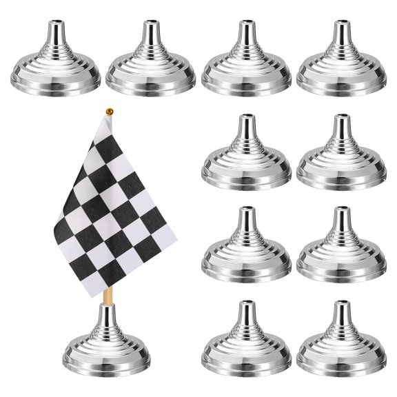 1.57" x 2.2" Table Flag Stand Base, 100Pcs Small Flag Base Mini Flag Holder Portable Multipurpose for Party Centerpiece Office Sport Desk Festival Celebration, Round Silver