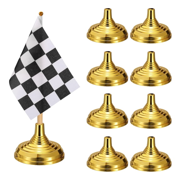 1.57" x 2.2" Table Flag Stand Base, 48Pcs Small Flag Base Mini Flag Holder Portable Multipurpose for Party Centerpiece Office Sport Desk Festival Celebration, Round Silver/Gold
