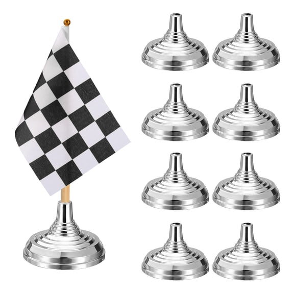 1.57" x 2.2" Table Flag Stand Base, 48Pcs Small Flag Base Mini Flag Holder Portable Multipurpose for Party Centerpiece Office Sport Desk Festival Celebration, Round Silver