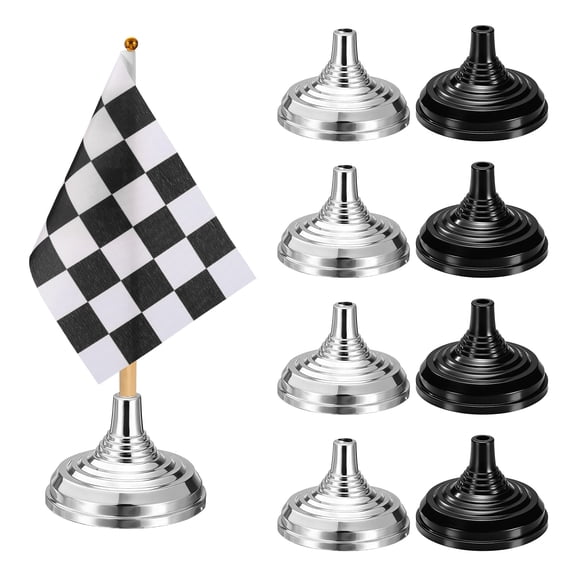 1.57" x 2.2" Table Flag Stand Base, 48Pcs Small Flag Base Mini Flag Holder Portable Multipurpose for Party Centerpiece Office Sport Desk Festival Celebration, Round Black/Silver