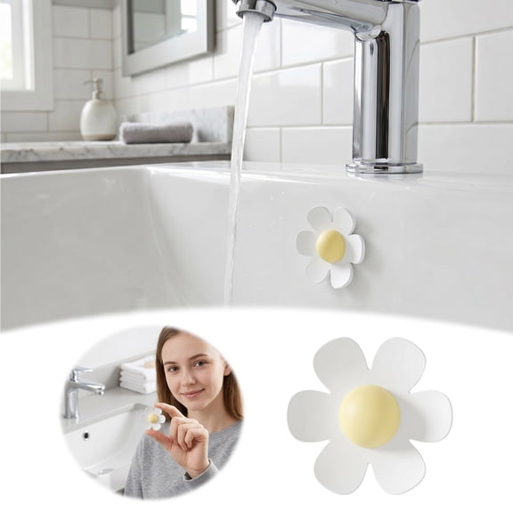 1.57In Daisy Shaped Stopper Silicone Drain Plug Universal Sink Stopper For Kitchen Bathroom Basin Drain Odor Prevention(White-4X3.8Cm)