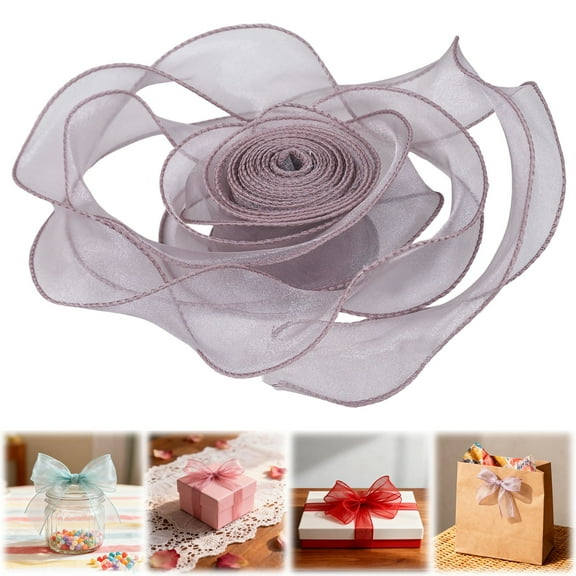 1.57Inchx10Yards Iridescent Organza Ribbon,Wired Ribbon,Shimmer Chiffon Ribbon,for Wrapping Bouquets Wedding Christmas Home Decor ,Fall Kitchen Decork,Gray