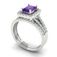 thumbnail image 1 of 1.57ct Brilliant Emerald Cut Natural Amethyst 18K White Gold Halo Solitaire with Accents Engagement Bridal Wedding Ring Band Set size 7.5, 1 of 7