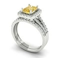thumbnail image 1 of 1.57ct Brilliant Emerald Cut Natural Citrine 18K White Gold Halo Solitaire with Accents Engagement Bridal Wedding Ring Band Set size 5, 1 of 7