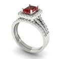 thumbnail image 1 of 1.57ct Brilliant Emerald Cut Natural Garnet 18K White Gold Halo Solitaire with Accents Engagement Bridal Wedding Ring Band Set size 7.25, 1 of 7