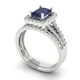 thumbnail image 1 of 1.57ct Brilliant Emerald Cut Blue Sapphire 18K White Gold Halo Solitaire with Accents Engagement Bridal Wedding Ring Band Set size 10.25, 1 of 7