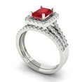 thumbnail image 1 of 1.57ct Brilliant Emerald Cut Pink Tourmaline 14k White Gold Halo Solitaire with Accents Engagement Bridal Wedding Ring Band Set size 6.5, 1 of 7