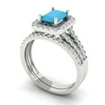 thumbnail image 1 of 1.57ct Brilliant Emerald Cut Turquoise 18K White Gold Halo Solitaire with Accents Engagement Bridal Wedding Ring Band Set size 10, 1 of 7