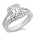 thumbnail image 1 of 1.57ct Emerald Cut Genuine Cultured Diamond VS1-VS2 I-J 18K White Gold Halo Engagement Wedding Bridal Set Designer Ring bW/ Set size 10.5, 1 of 7
