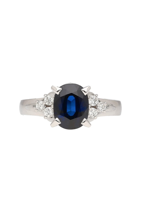 1.58 Carat Oval-Cut Blue Sapphire and Diamond Platinum Filigree Ring