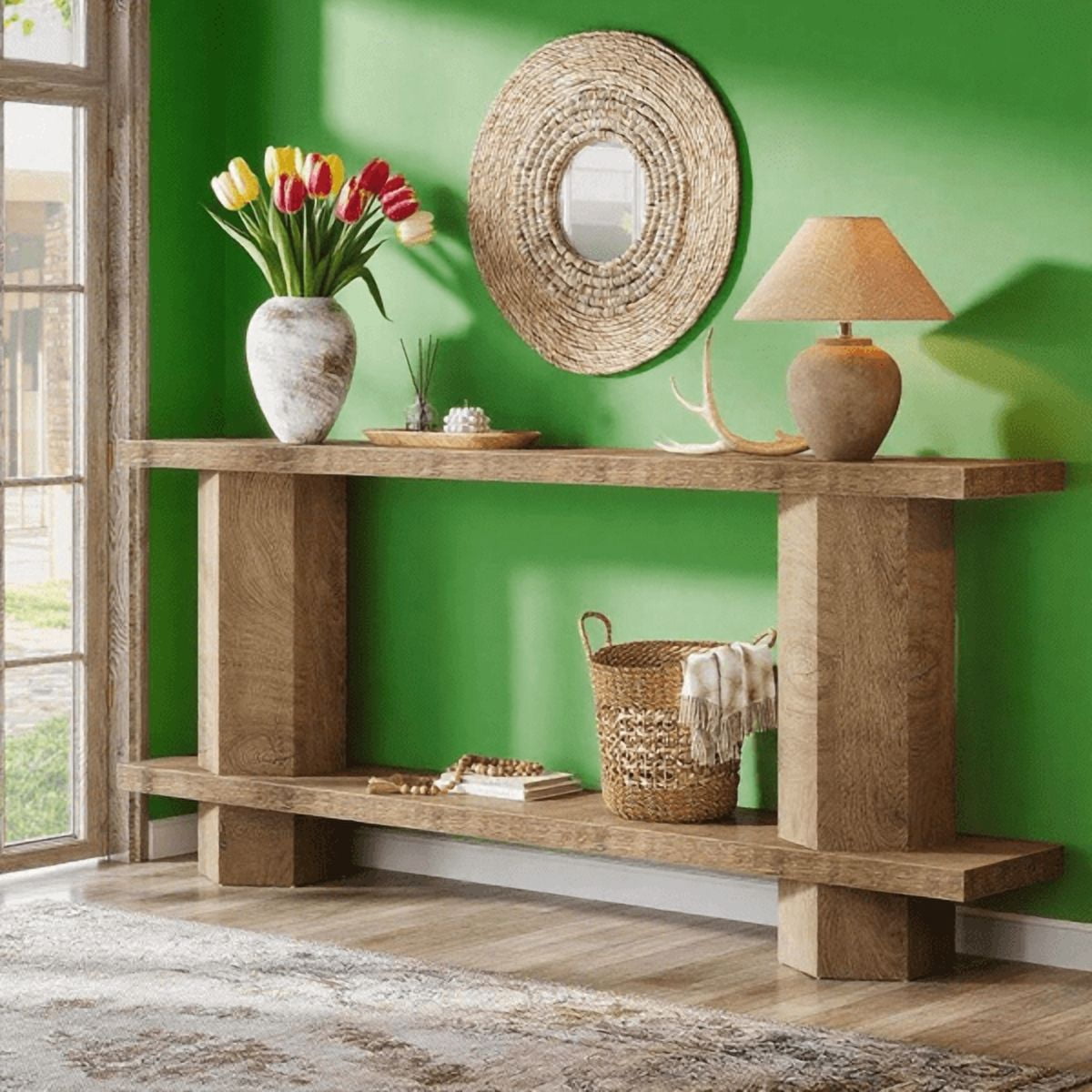 1.58" Thick Top Console Table - Waterproof MDF with Unique Hexahedron Legs, 200lb Load Capacity, Versatile for Hallway, Living Room, Behind Couch