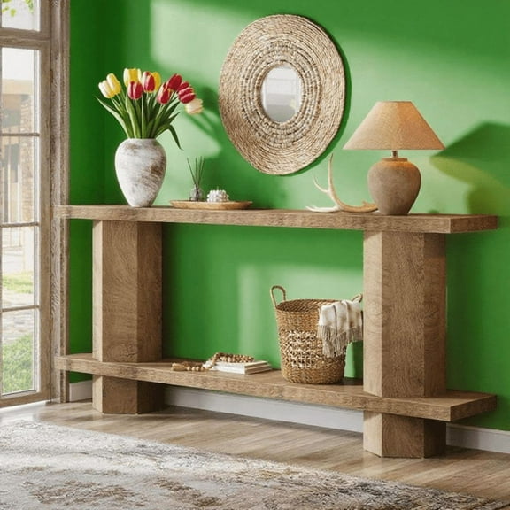 1.58" Thick Top Console Table - Waterproof MDF with Unique Hexahedron Legs, 200lb Load Capacity, Versatile for Hallway, Living Room, Behind Couch