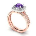 thumbnail image 1 of 1.58 ct Brilliant Round Cut Natural Amethyst 18K Rose/White Gold Halo Solitaire with Accents Engagement Bridal Wedding Ring Band Set size 5.5, 1 of 7