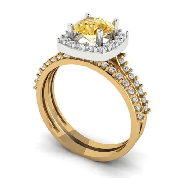 1.58 ct Brilliant Round Cut Natural Citrine 14k Yellow/White Gold(multi tone) Halo Solitaire with Accents Engagement Bridal Wedding Ring Band Set size 6