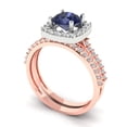 thumbnail image 1 of 1.58 ct Brilliant Round Cut Blue Sapphire 14k Rose/White Gold Halo Solitaire with Accents Engagement Bridal Wedding Ring Band Set size 4.25, 1 of 7