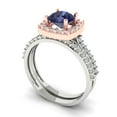 thumbnail image 1 of 1.58 ct Brilliant Round Cut Blue Sapphire 18K White/Rose Gold Halo Solitaire with Accents Engagement Bridal Wedding Ring Band Set size 3.75, 1 of 7