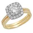 thumbnail image 1 of 1.58 ct Round Cut Genuine Cultured Diamond SI1-SI2 J-K 14K Yellow White Gold(multi tone) Halo Engagement Wedding Bridal Set Designer Ring bW/ Set size 5.5, 1 of 6