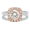thumbnail image 1 of 1.58 ct Round Cut Genuine Cultured Diamond VS1-VS2 J-K 14K White Rose Gold Halo Engagement Wedding Bridal Set Designer Ring bW/ Set W/ Crystal side stones size 11, 1 of 6