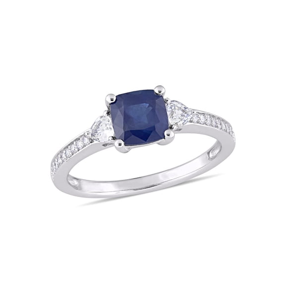 1.59 Carat (Ctw) Blue and White Sapphire Ring in 14K White Gold with Diamonds