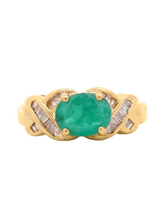1.59 Carat Oval Cut Emerald & Diamond 14k Gold East West Ring