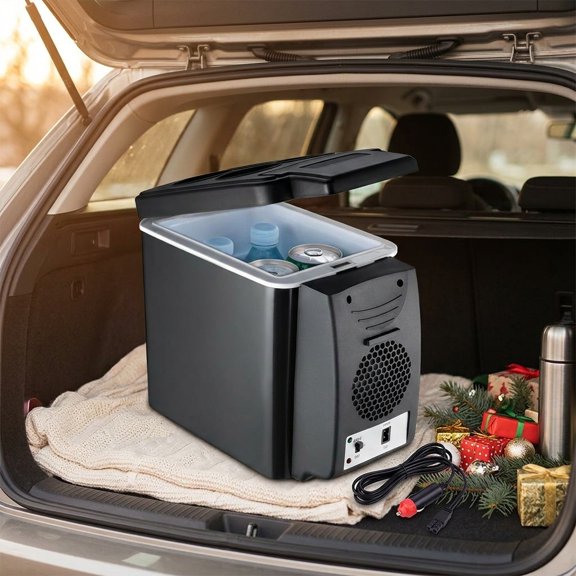 1.59 Gal Portable Mini Car Refrigerator, Dual Use Cooling & Warming Thermoelectric Cooler Box, Compact Insulated Fridge Container for Vehicle, Travel and Camping