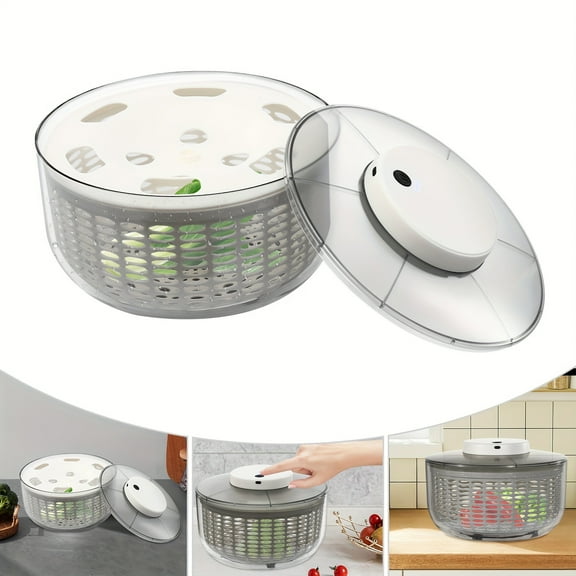 1.59gal Electric Salad Spinner & Fruit Vegetable Washer Dryer - Large Capacity, USB-Powered, Multi-Use Dehydrator with Interchangeable Strainers, Gray/White, Countertop Design for Easy Storage