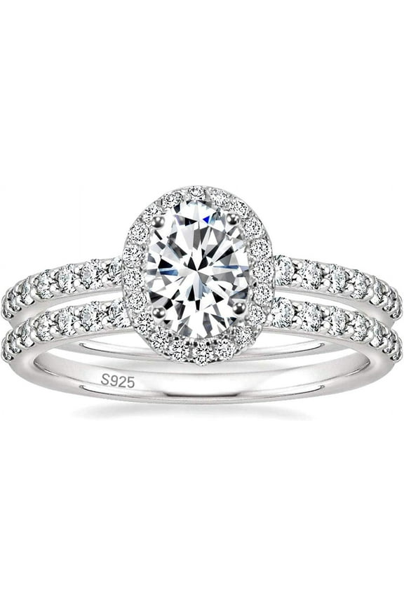 1.5CT 925 Sterling Silver Cubic Zirconia Bridal Rings Sets Oval Cut CZ Engagement Rings Wedding Band for Women Size 4-10