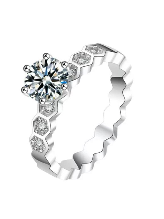 1.5CT AAA Cz Hexagon Band Women's 925 Silver Anniversary Wedding Ring Size 5-10