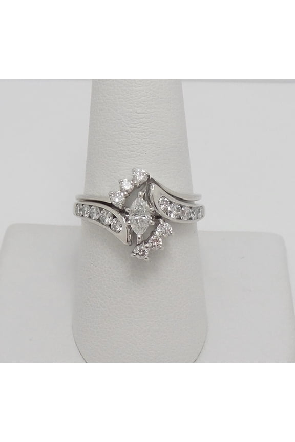 1.5CT Diamond Solitaire Engagement Wedding Ring Bridal Set 14K White Gold Plated - Forever Bridal Matching Ring Set