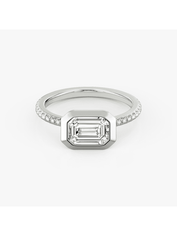 1.5CT Emerald Cut IGI Certified Lab Grown Diamond East West Bezel Engagement Ring 925 Silver for Women