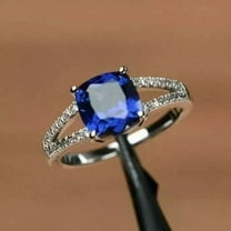 1.5Ct Cushion Cut Lab Created Blue Sapphire Engagement Ring 14K White Gold Plated Silver