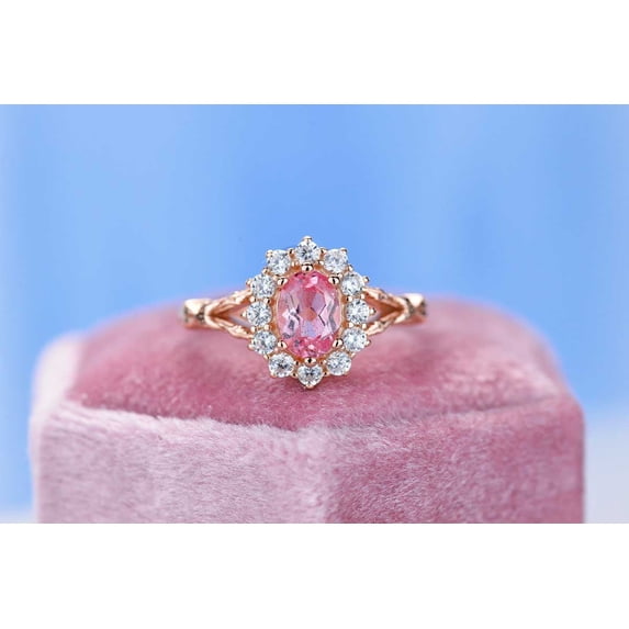 1.5Ct Oval Cut Vintage Rose Sapphire Ring , Rose Gold Floral Unique Oval Halo Ring, Size 5