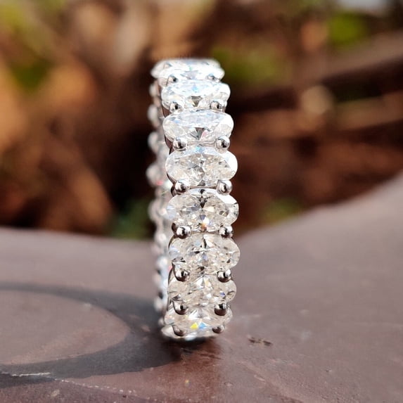 1.5Ct Oval Lab Created Diamonds Band Ring 14K White Gold Plated Silver