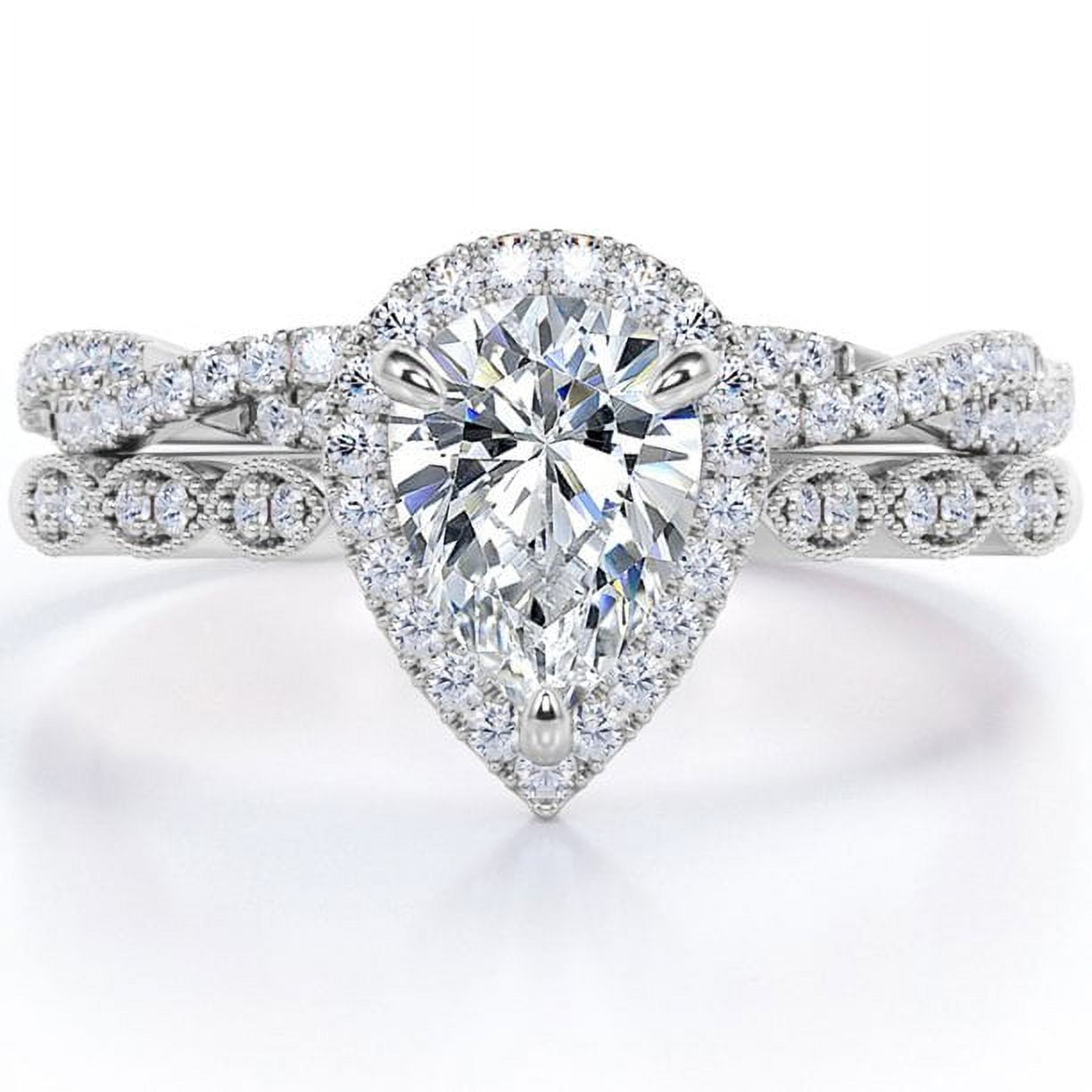 1.5Ct Pear Cut Moissanite and Diamond (VVS1,D) 10K White Gold Antique Twisted Band Ring for Women for Gifts /Wedding/Special Occasion