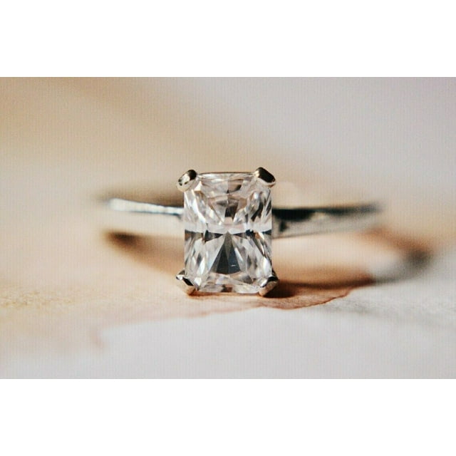 1.5Ct Radiant Cut Lab Created Diamond Solitaire Engagement Ring 14K White Gold Plated -9