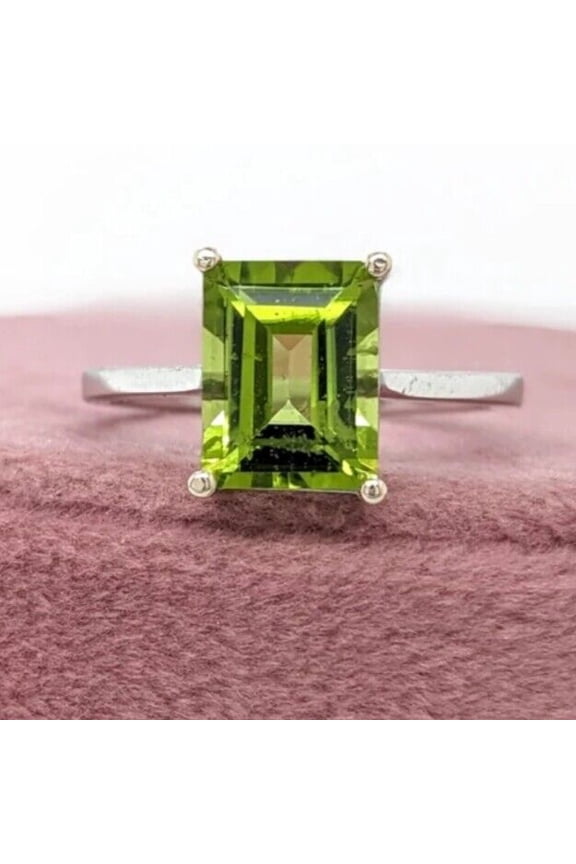1.5Ct Ring Emerald Cut Lab Created Emerald in 14K White Gold Plated