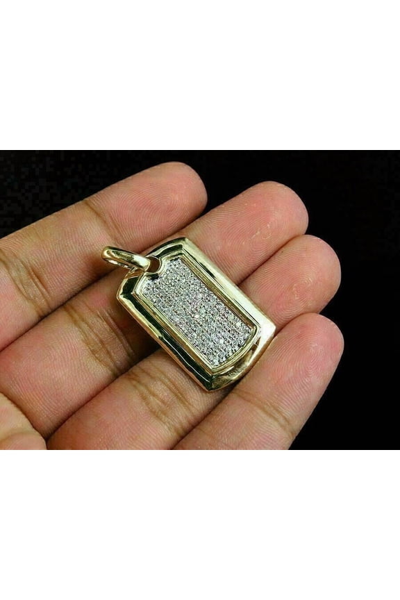 1.5Ct Round Cut Lab Created Diamond Dog Tag Pendant 14K Yellow Gold Plated 18 Free Chain