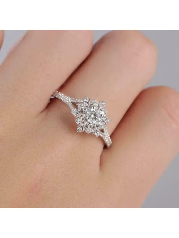 1.5Ct Round Cut Moissanite & Cz Snowflake Engagement Ring in 14k White Gold Over