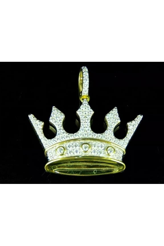 1.5Ct Round Cut Moissanite King Crown Pendant 14K Yellow Gold Plated Silver
