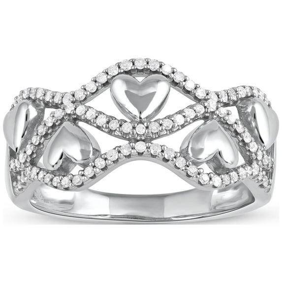 1/5Ct TDW Diamond 10k White Gold Ribbon and Heart Fashion Ring