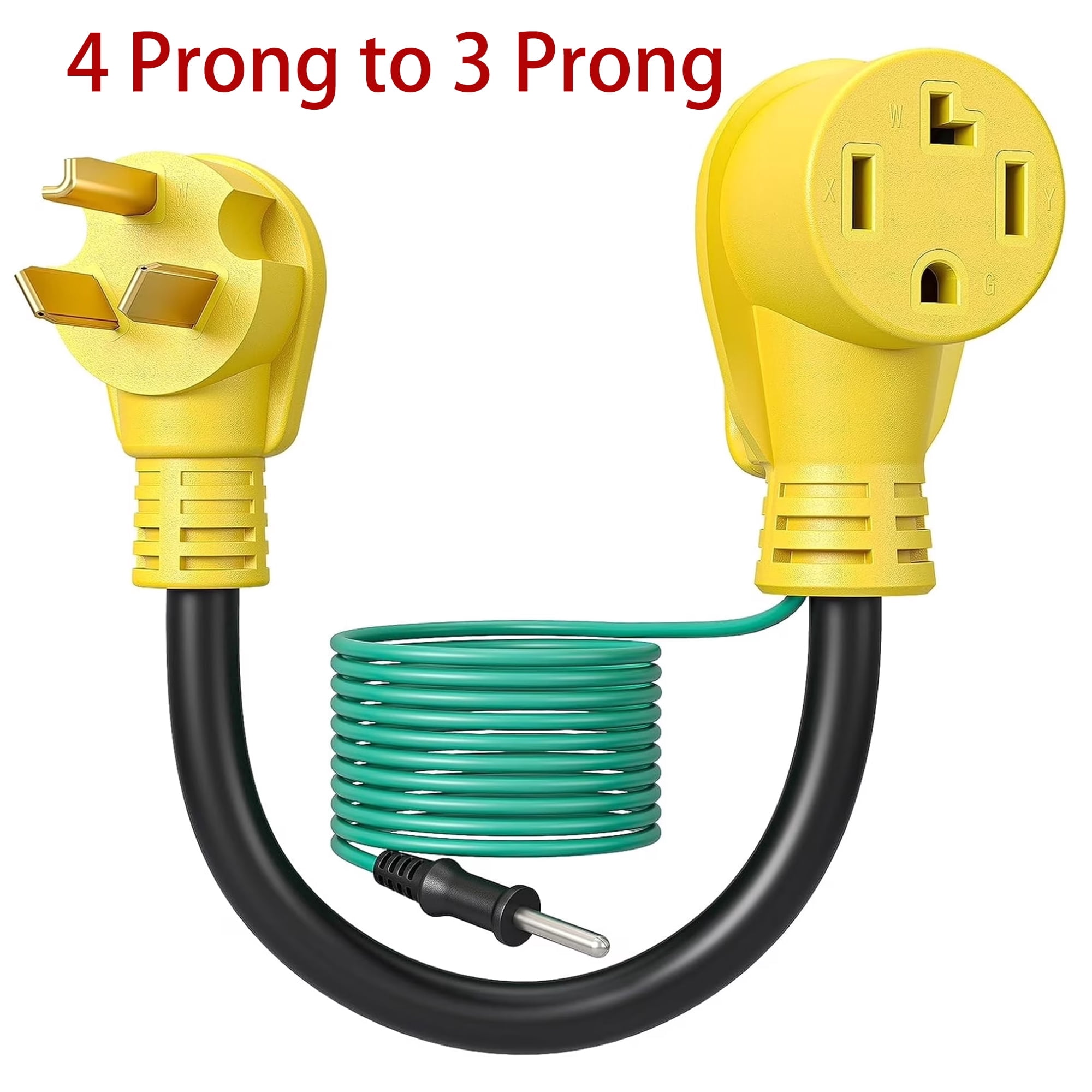 1.5FT 4 Prong to 3 Prong Dryer Adapter with Ground Wire, Connects 4-Prong New Dryer Female to 3 Prong Old Dryer Male Receptacle, 10-30P to 14-30R Dryer Adapter, 30A, 250V