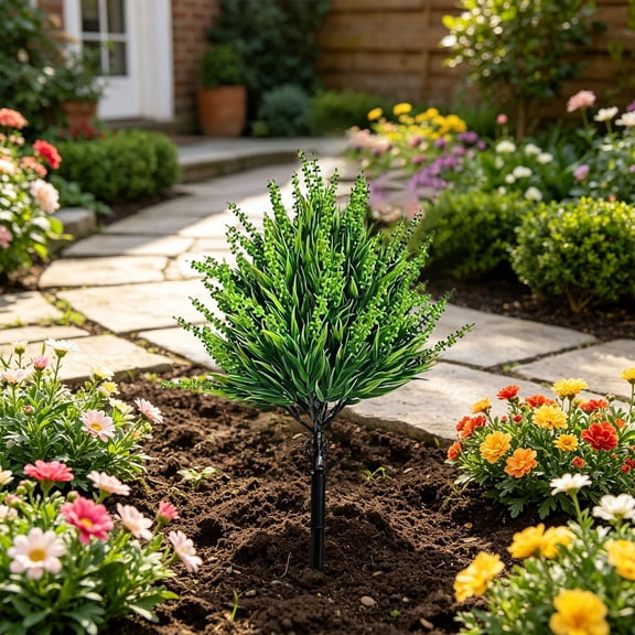 1.5FT Artificial Green Bush with Ground Stake Faux Plant Outdoor Patio Decor