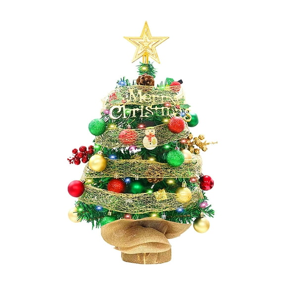 1.5FT Mini Christmas Trees, Pre-lit Tabletop Christmas Tree with 30 LED Ribbon Lights, Artificial Xmas Trees with Base for Desk Table Tops Christmas Decoration