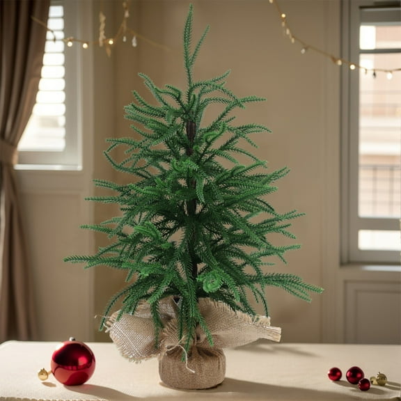 1.5FT Norfolk Pine Tree for Christmas Decorations, Artificial Christmas Trees with White Pot, Fake Christmas Tree Xmas Decor for Office, Living Room, Apartment (1.5FT - 1Pcs)