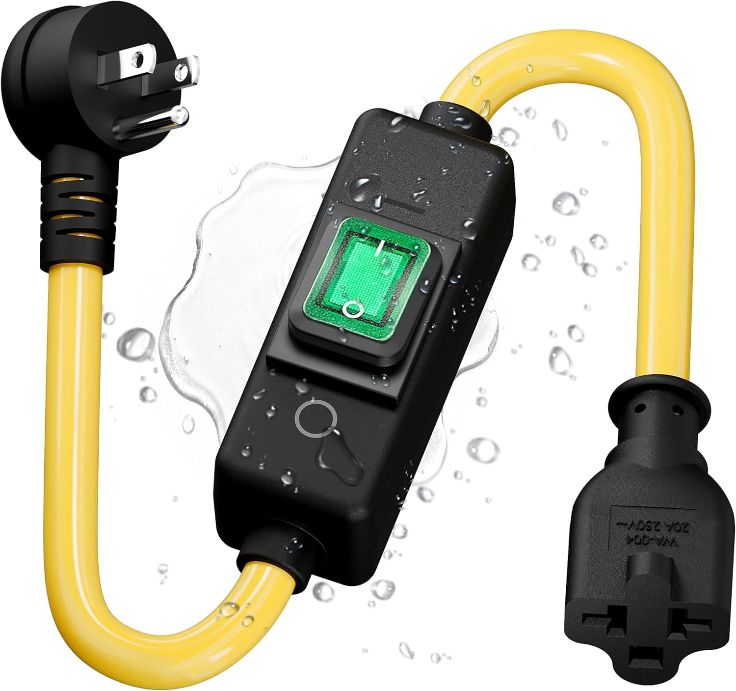 (1.5Feet) Heavy Duty SJTW 12AWG Outdoor Waterproof Extension Switch Cord, in-Line On/Off IP57 Waterproof,Max.20A 125V 4-in-1 T-Blade Female.